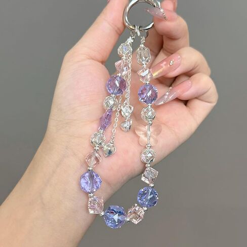 Cell Phone Charm, Handmade Wrist Strap Chain Lanyard with Natural Crystal, Beaded Phone Strap Lanyard Set for Women in Saudi Arabia