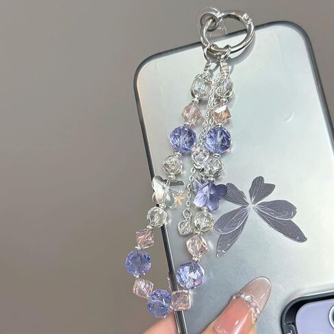 Cell Phone Charm, Handmade Wrist Strap Chain Lanyard with Natural Crystal, Beaded Phone Strap Lanyard Set for Women in Saudi Arabia