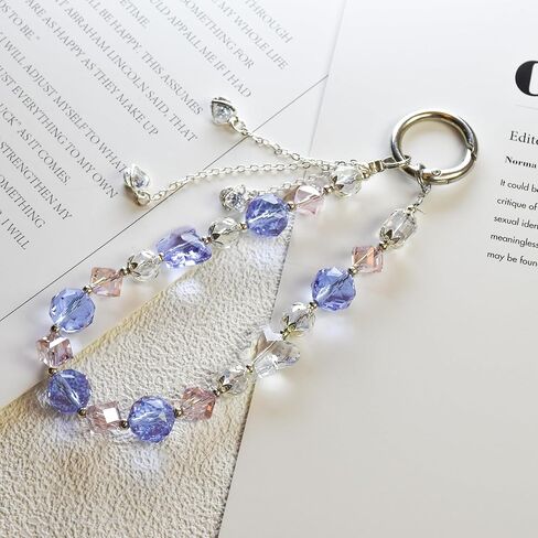 Cell Phone Charm, Handmade Wrist Strap Chain Lanyard with Natural Crystal, Beaded Phone Strap Lanyard Set for Women in Saudi Arabia