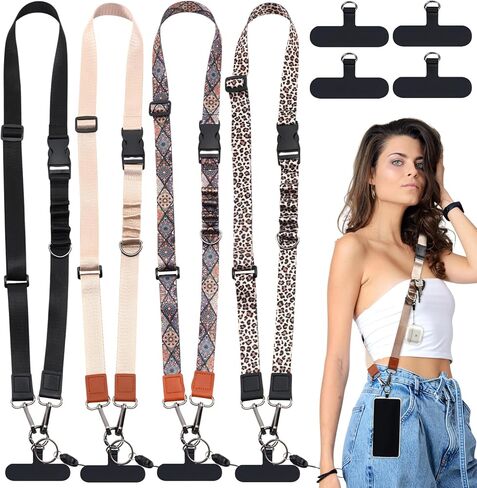 4 Pack Phone Lanyard Crossbody with 4 Patches Universal Adjustable Cell Phone Strap Shoulder Neck Strap Gift for Phones Case Wallet ID Holder Keys Travel Accessories Essential in Saudi Arabia