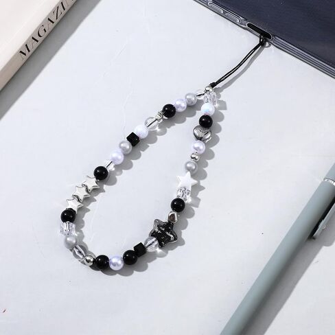 Beaded Camera Hand Strap, Cool Black Star Phone Lanyard Wrist Cute Bag Charm Digital Camera Wrist Strap for Phone Bag Keychain in Saudi Arabia