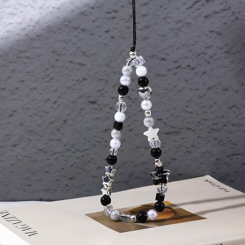 Beaded Camera Hand Strap, Cool Black Star Phone Lanyard Wrist Cute Bag Charm Digital Camera Wrist Strap for Phone Bag Keychain in Saudi Arabia