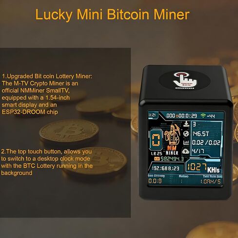Bitcoin Lottery Miner,NM-TV Crypto Lucky Mini One Shot Solo Miner Touchable 1.54 inch Smart Display ESP32 Development Board Small Desktop Clock 1060 KH/s Hashrate, As a Gift (Black) in Saudi Arabia