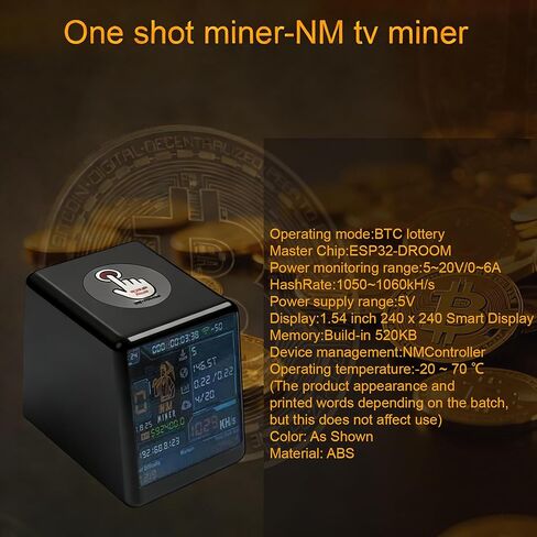 Bitcoin Lottery Miner,NM-TV Crypto Lucky Mini One Shot Solo Miner Touchable 1.54 inch Smart Display ESP32 Development Board Small Desktop Clock 1060 KH/s Hashrate, As a Gift (Black) in Saudi Arabia