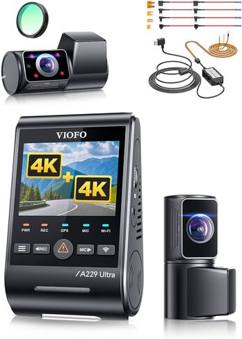 【الحزمة: A229U 3CH + HK4 Hardwire Kit】 كاميرا داش VIOFO A229 Ultra 3 قنوات، مزدوجة 4K + 1080P، كاميرا سيارة بمقصورة عين السمكة 210 درجة، مستشعرات STARVIS 2 مزدوجة مع HDR مزدوج 4K in Saudi Arabia