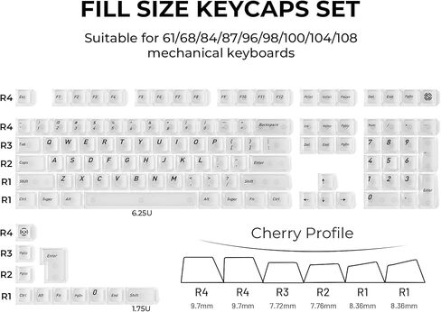 HITIME XVX White Clear Keycaps,Transparent Keycaps 60 75 100 Percent,Ceramic Keycap Style, Shine Through Keycap, Cherry Profile Keyboard Key Cap Set for Mx Switches Mechanical Keyboard, 119 Keys in Saudi Arabia