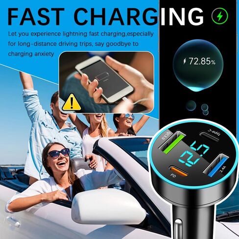 4 منافذ شحن سريع ولاعة السجائر شاحن USB مع الفولتميتر، 12-24 فولت منفذ شاحن سيارة سريع QC3.0/Type-C/PD/2.4A، شاحن USB 12 فولت محول USB ولاعة السيارة متوافق مع iPhone in Kuwait