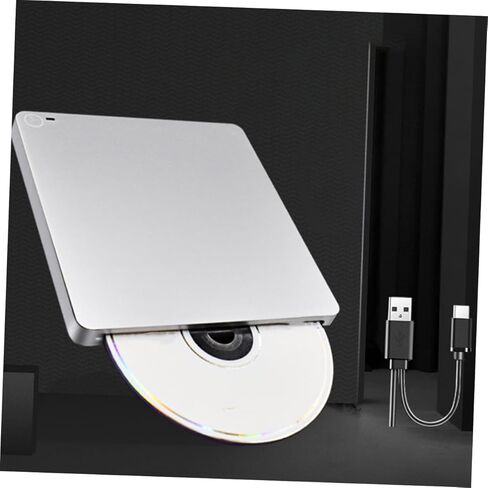 ناسخ أقراص مضغوطة USB بواجهة مزدوجة، محرك أقراص خارجي، نوع الشفط، ناسخ أقراص ضوئية متعدد الوظائف للاستخدام المنزلي والمكتب، مشغل أقراص DVD محمول رفيع للغاية متوافق مع Windows فضي in Kuwait