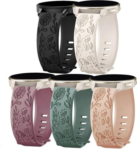 5 Pack 22mm Floral Engraved Watch Bands Compatible with Garmin Venu 3 /Venu 2 / Venu 4 45mm /Vivoactive 4, Soft Silicone Sport Straps for Garmin Forerunner 255/265 Women in Saudi Arabia