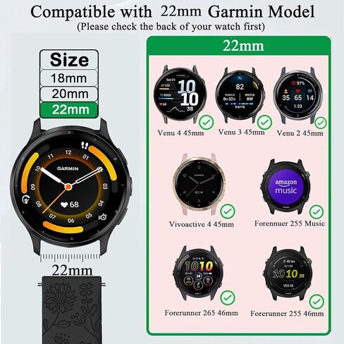 5 Pack 22mm Floral Engraved Watch Bands Compatible with Garmin Venu 3 /Venu 2 / Venu 4 45mm /Vivoactive 4, Soft Silicone Sport Straps for Garmin Forerunner 255/265 Women in Saudi Arabia