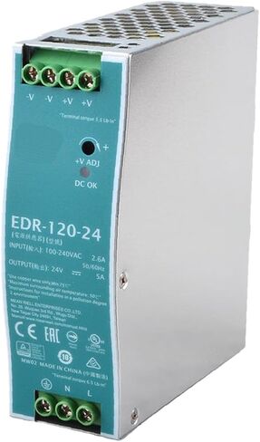 DYSGLOBAL EDR-120-24 مصدر طاقة AC-DC بقدرة 120 واط مع مخرج 24 فولت وتيار 5 أمبير، ومدخل عالمي 90-264 فولت تيار متردد، وتصميم مضغوط لأنظمة التحكم الصناعية، وأتمتة المصانع، ومعدات أشباه الموصلات in Saudi Arabia