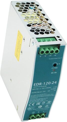 DYSGLOBAL EDR-120-24 مصدر طاقة AC-DC بقدرة 120 واط مع مخرج 24 فولت وتيار 5 أمبير، ومدخل عالمي 90-264 فولت تيار متردد، وتصميم مضغوط لأنظمة التحكم الصناعية، وأتمتة المصانع، ومعدات أشباه الموصلات in Saudi Arabia