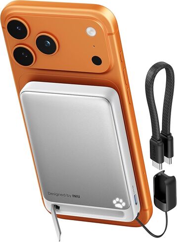 INIU for MagSafe Portable Charger, Qi2 Certified, Slimmest 15W 10000mAh Magnetic Power Bank, with USB C Cable & Stand, Fast Charging MagSafe Compatible Battery Pack for iPhone 17 16 15 14 13 12 Only in Saudi Arabia