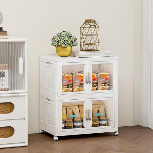 Stackable Storage Bins with Doors & Lids & Wheels, Foldable Collapsible Closet Organizers for Bedroom Dorm (4, 75cm) in Saudi Arabia