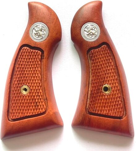 Hardwood Handgun Grips Compatible with Smith and Wesson K/L Frame Square Butt Revolvers Finger Groove Checkered Design Deluxe Classic Handmade Craft Handcraft in Kuwait