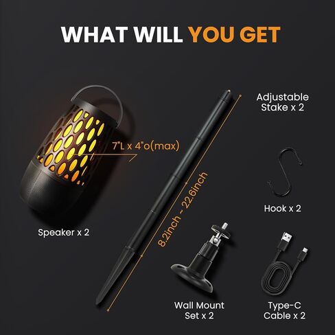 مكبر صوت LED خارجي، مقاوم للماء IPX6 مع أضواء لهب، صوت ستيريو عالي الدقة 10 وات، BT 5.3 متعدد المزامنة حتى 100، هدايا مكبر صوت لاسلكي من Atmospere للنساء والرجال، ديكورات لحفلات الفناء in Saudi Arabia