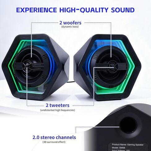 PC Gaming Speakers Maximum 50W for Laptop Mac Desktop Computer Woofer Speakers Bluetooth USB AUX Inputs RGB Lights Multimedia Speakers in Saudi Arabia