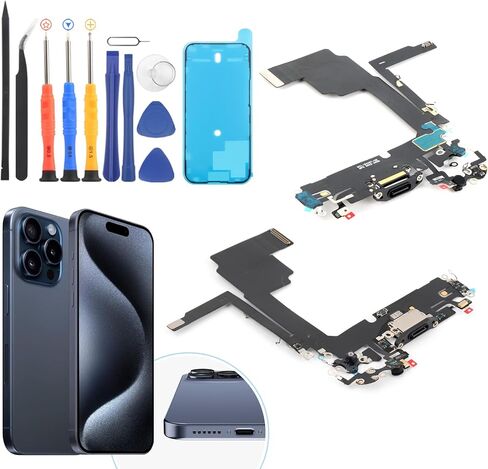 Replacement for iPhone 15 Pro Charging Port Dock Connector for iPhone 15 Pro A3102 A2848 A3101 A3104 Charging Port Replacement USB Charger Board Flex Cable Assembly Accessories with Repair Tools in Saudi Arabia