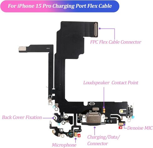 Replacement for iPhone 15 Pro Charging Port Dock Connector for iPhone 15 Pro A3102 A2848 A3101 A3104 Charging Port Replacement USB Charger Board Flex Cable Assembly Accessories with Repair Tools in Saudi Arabia