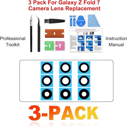 3-Pack Rear Camera Lens Glass Replacement Kit Compatible with Galaxy Z Fold 7, with Pre-Cut Tape + Repair Tools + Instruction Manual in Saudi Arabia