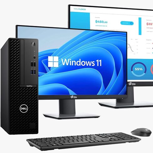 Dell OptiPlex SFF Desktop PC | Intel Core i5-10th Gen | 16GB DDR4 RAM | 256GB SSD | Dual 22" Monitor | Wireless Keyboard Mouse | Built-in WiFi | Business Office Computer | Windows 11 Pro (Renewed) in Saudi Arabia