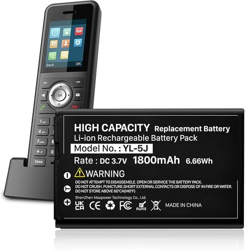YL-5J Battery, 1800mAh High Capacity Battery Replacement for Yealink W56HB W59R W56h/p W59VR W76p W60P W77P W79P W56-BATT One Talk IP DECT 3.7V, 1-Pack in Kuwait