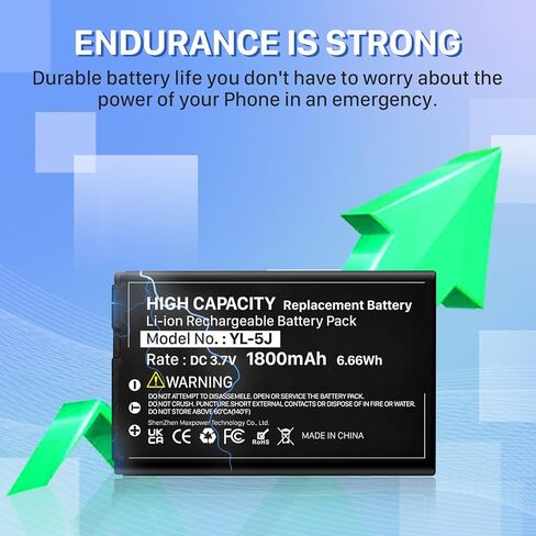 YL-5J Battery, 1800mAh High Capacity Battery Replacement for Yealink W56HB W59R W56h/p W59VR W76p W60P W77P W79P W56-BATT One Talk IP DECT 3.7V, 1-Pack in Kuwait