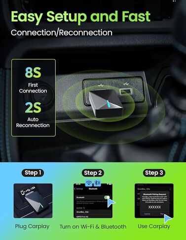 U3 Wireless CarPlay Adapter, Plug & Play Convert Wired to Wireless CarPlay/Android Auto for iPhone & Android, Low Latency Fast Connection, Auto Connect, OTA Update, Compatible with Cars 2018+ in Kuwait
