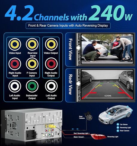 ستيريو سيارة مزدوج Din مقاس 7 بوصات IPS مع شاشة Apple CarPlay اللاسلكية وشاشة Android التلقائية، صوت راديو تشغيل السيارة، 240 وات، بلوتوث، كاميرا احتياطية AHD، شحن سريع USB-C، 16 نطاق EQ، SWC، شاشة لمس MirrorLink in Kuwait