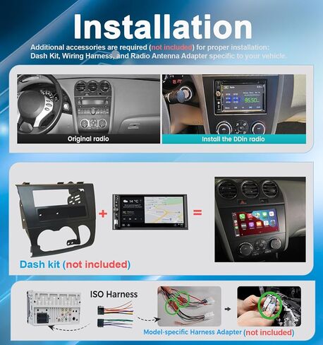 ستيريو سيارة مزدوج Din مقاس 7 بوصات IPS مع شاشة Apple CarPlay اللاسلكية وشاشة Android التلقائية، صوت راديو تشغيل السيارة، 240 وات، بلوتوث، كاميرا احتياطية AHD، شحن سريع USB-C، 16 نطاق EQ، SWC، شاشة لمس MirrorLink in Kuwait