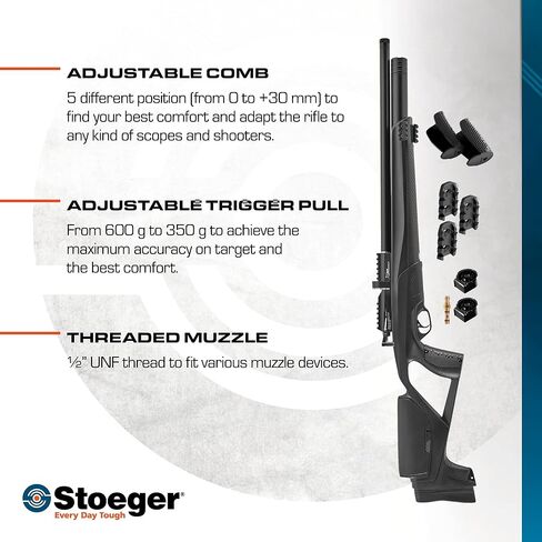 مسدس هوائي Stoeger XM1 Scout PCP - عيار 22 - أسود اصطناعي مع سحب قابل للتعديل in Kuwait