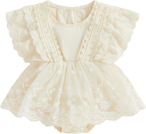 Karwuiio Newborn Baby Girl Lace Romper Dress Fly Sleeve Flower Tulle Dress Ruffle Bodysuit Newborn Photography Outfits in Saudi Arabia