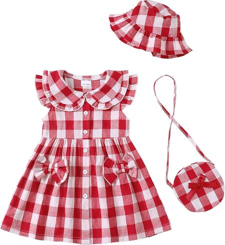 SODLON Toddler Baby Girl Dress Summer Clothes Infant Ruffle Peter Pan Collar Plaid Dresses Casual Bowknot Sundress for Girls in Saudi Arabia