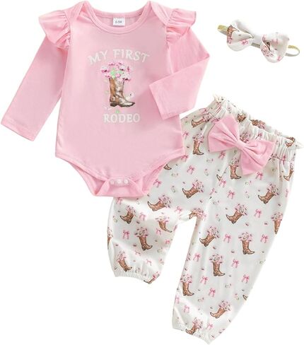 Douhoow Baby Girl Valentines Day Outfits Infant Letter Print Baby Girl Romper Bodysuit Pants With Headband and Hat in Saudi Arabia