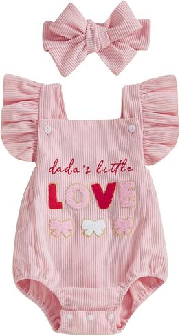 My First Valentines Baby Girl Outfit Newborn Dadas Little Love Heart Overalls Sleeveless Romper Valentine Day Clothes in Saudi Arabia