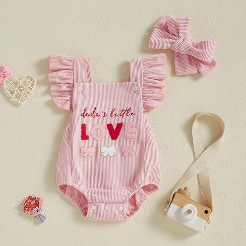 My First Valentines Baby Girl Outfit Newborn Dadas Little Love Heart Overalls Sleeveless Romper Valentine Day Clothes in Saudi Arabia