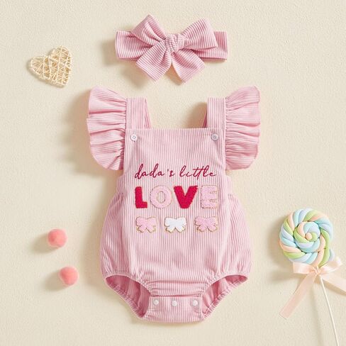 My First Valentines Baby Girl Outfit Newborn Dadas Little Love Heart Overalls Sleeveless Romper Valentine Day Clothes in Saudi Arabia