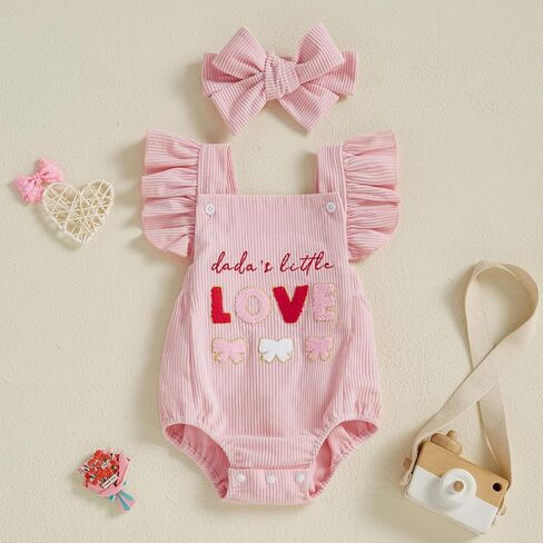 My First Valentines Baby Girl Outfit Newborn Dadas Little Love Heart Overalls Sleeveless Romper Valentine Day Clothes in Saudi Arabia