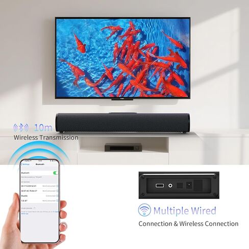 شريط صوت بقدرة 50 وات للتلفزيون الذكي، مكبر صوت 2.0 قناة مع اتصال Bluetooth 5.3/ARC/Opt/AUX، نظام صوت محيطي للتلفزيون مع مكبري صوت كاملي النطاق، نظام صوت محيطي منزلي لأجهزة الكمبيوتر التلفزيونية in Kuwait