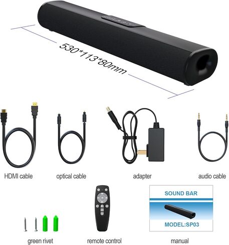 شريط صوت بقدرة 50 وات للتلفزيون الذكي، مكبر صوت 2.0 قناة مع اتصال Bluetooth 5.3/ARC/Opt/AUX، نظام صوت محيطي للتلفزيون مع مكبري صوت كاملي النطاق، نظام صوت محيطي منزلي لأجهزة الكمبيوتر التلفزيونية in Kuwait