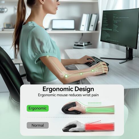 TECKNET Ergonomic Mouse, Rechargeable Vertical Ergo Mouse Wireless 800-4800 Levels 5 Adjustable DPI, Silent 2.4GHz Optical Carpal Tunnel Mouse for Right Hand, USB Wireless Mice for Laptop, PC in Saudi Arabia
