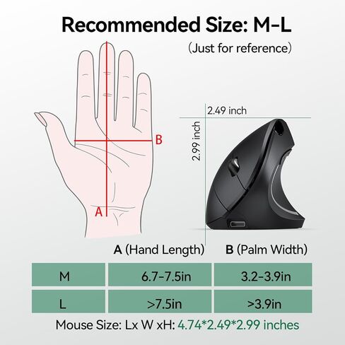 TECKNET Ergonomic Mouse, Rechargeable Vertical Ergo Mouse Wireless 800-4800 Levels 5 Adjustable DPI, Silent 2.4GHz Optical Carpal Tunnel Mouse for Right Hand, USB Wireless Mice for Laptop, PC in Saudi Arabia