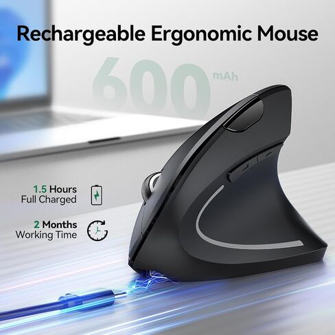 TECKNET Ergonomic Mouse, Rechargeable Vertical Ergo Mouse Wireless 800-4800 Levels 5 Adjustable DPI, Silent 2.4GHz Optical Carpal Tunnel Mouse for Right Hand, USB Wireless Mice for Laptop, PC in Saudi Arabia