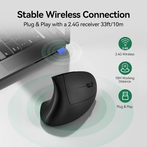 TECKNET Ergonomic Mouse, Rechargeable Vertical Ergo Mouse Wireless 800-4800 Levels 5 Adjustable DPI, Silent 2.4GHz Optical Carpal Tunnel Mouse for Right Hand, USB Wireless Mice for Laptop, PC in Saudi Arabia