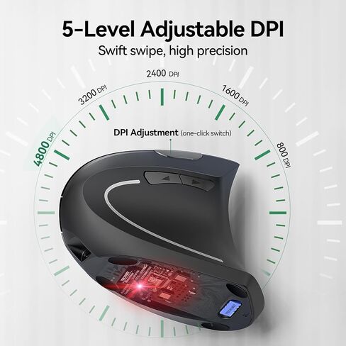 TECKNET Ergonomic Mouse, Rechargeable Vertical Ergo Mouse Wireless 800-4800 Levels 5 Adjustable DPI, Silent 2.4GHz Optical Carpal Tunnel Mouse for Right Hand, USB Wireless Mice for Laptop, PC in Saudi Arabia