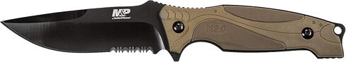 Smith & Wesson M&P M2.0 9in SS سكين ذو نصل ثابت رفيع بالكامل مع شفرة نقطة إسقاط 4in ومقبض FDE مطاطي للأماكن الخارجية والتكتيكية والبقاء وEDC in Kuwait