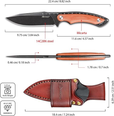 14C28N Steel Hunting Fixed Blade Knife With Sheath Micarta Handle Knives for EDC Outdoor Camping Survival Tactical Fishing knife (Black+Brown) in Saudi Arabia