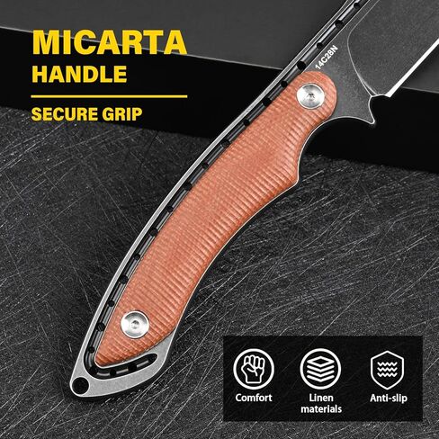 14C28N Steel Hunting Fixed Blade Knife With Sheath Micarta Handle Knives for EDC Outdoor Camping Survival Tactical Fishing knife (Black+Brown) in Saudi Arabia