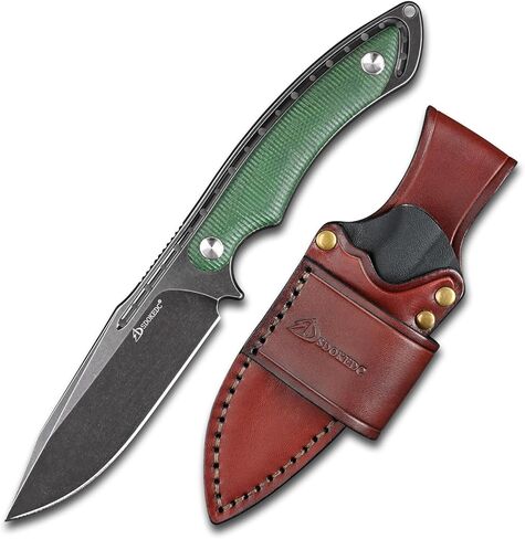 14C28N سكين صيد فولاذي ثابت مع غمد سكاكين بمقبض ميكارتا لـ EDC سكين صيد تكتيكي للتخييم في الهواء الطلق (أسود + بني) in Kuwait