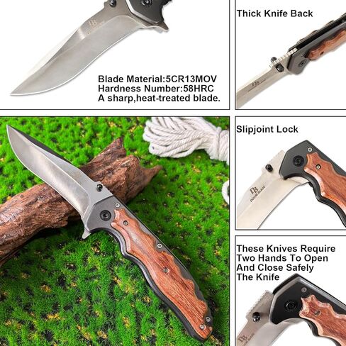 سكين DOOM BLADE 9.7 بوصة قابل للطي بجيب من الفولاذ المقاوم للصدأ مع مشبك جيب، قاطع حزام الأمان، قاطع زجاج، مقبض خشبي للرجال والنساء للأماكن الخارجية والتكتيكية والبقاء على قيد الحياة وEDC in Kuwait